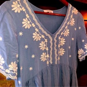 Polagram - Maternity Dress - Short Sleeve Denim with White Floral Detail